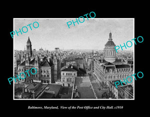 OLD LARGE HISTORIC PHOTO BALTIMORE MARYLAND, VIEW OF THE CITY c1910