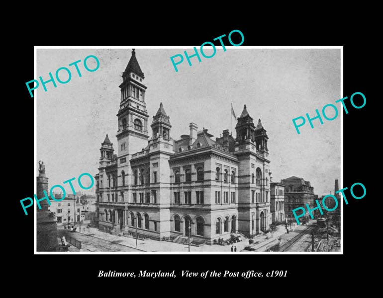 OLD LARGE HISTORIC PHOTO BALTIMORE MARYLAND, VIEW OF THE POST OFFICE c1901