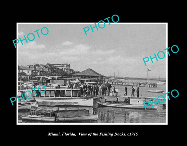 OLD LARGE HISTORIC PHOTO MIAMI FLORIDA, VIEW OF THE FISHING DOCKS c1915