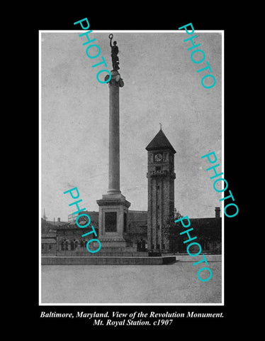 OLD LARGE HISTORIC PHOTO BALTIMORE MARYLAND, THE REVOLUTION MONUMENT c1907