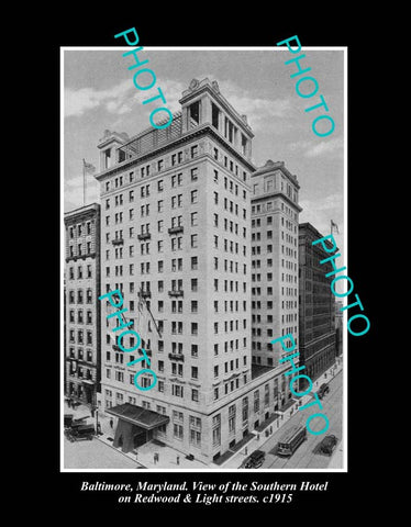 OLD LARGE HISTORIC PHOTO BALTIMORE MARYLAND, THE SOUTHERN HOTEL c1915