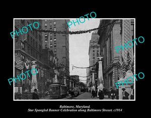 OLD LARGE HISTORIC PHOTO BALTIMORE MARYLAND, VIEW OF BALTIMORE STREET c1914