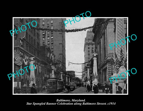 OLD LARGE HISTORIC PHOTO BALTIMORE MARYLAND, VIEW OF BALTIMORE STREET c1914