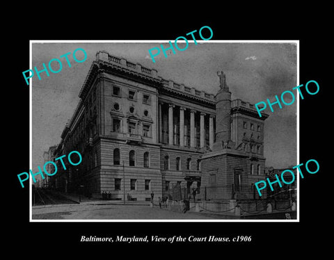 OLD LARGE HISTORIC PHOTO BALTIMORE MARYLAND, VIEW OF THE COURT HOUSE c1906