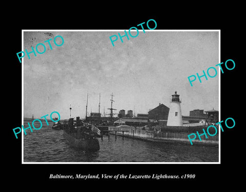 OLD LARGE HISTORIC PHOTO BALTIMORE MARYLAND, THE LAZARETTO LIGHTHOUSE c1900