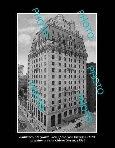 OLD LARGE HISTORIC PHOTO BALTIMORE MARYLAND, THE NEW EMERSON HOTEL c1915