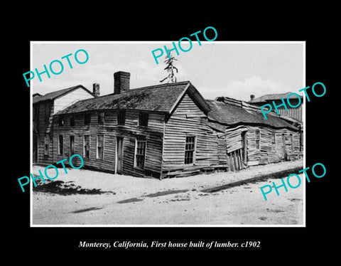 OLD LARGE HISTORIC PHOTO MONTEREY CALIFORNIA, VIEW OF THE FIRST HOUSE c1902