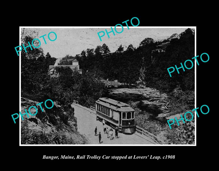 OLD LARGE HISTORIC PHOTO BANGOR MAINE, THE LOVERS LEAP RAILWAY c1908