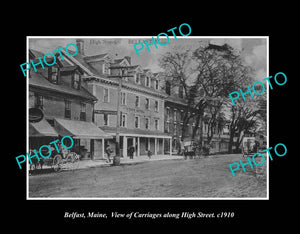 OLD LARGE HISTORIC PHOTO BELFAST MAINE, VIEW OF HIGH STREET c1910