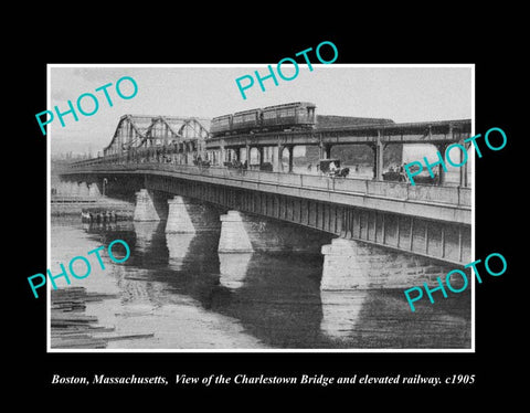 OLD LARGE HISTORIC PHOTO BOSTON MASSACHUSETTS, THE CHARLESTOWN BRIDGE c1905