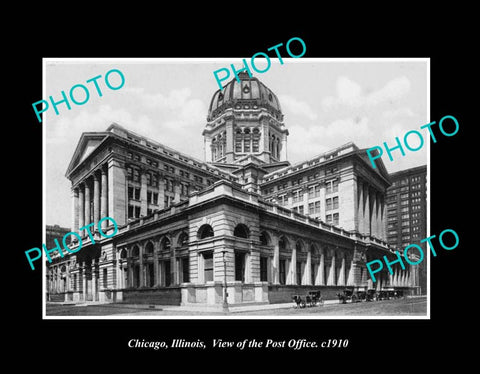 OLD LARGE HISTORIC PHOTO CHICAGO ILLINOIS, VIEW OF THE POST OFFICE c1910