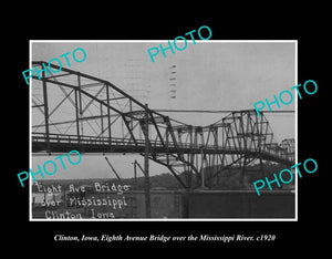 OLD LARGE HISTORIC PHOTO CLINTON IOWA, THE 8th AVENUE BRIDGE c1920