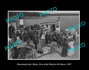 OLD LARGE HISTORIC PHOTO MOOSEHEAD LAKE MAINE, VIEW OF THE WHARF c1907