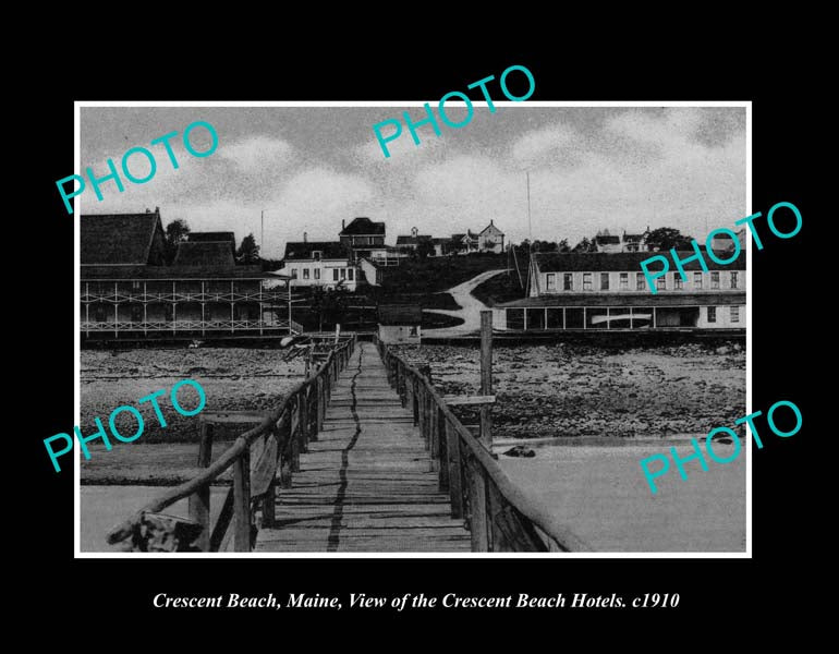 OLD LARGE HISTORIC PHOTO CRESCENT BEACH MAINE, VIEW OF THE HOTELS c1910