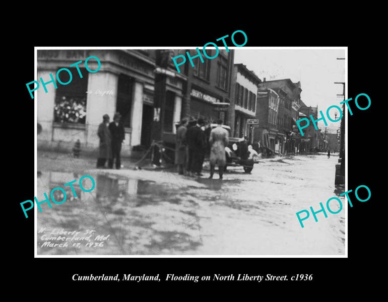 OLD LARGE HISTORIC PHOTO CUMBERLAND MARYLAND, THE FLOODS ON LIBERTY ST c1936