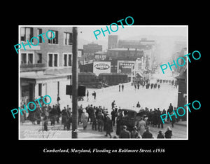 OLD LARGE HISTORIC PHOTO CUMBERLAND MARYLAND, THE FLOODS ON BALTIMORE ST c1936