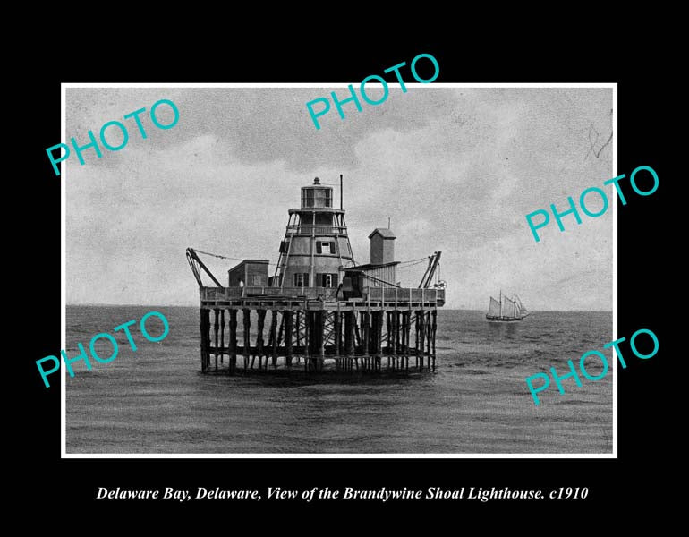 OLD LARGE HISTORIC PHOTO DELAWARE BAY, THE BRANDYWINE SHOAL LIGHTHOUSE c1910