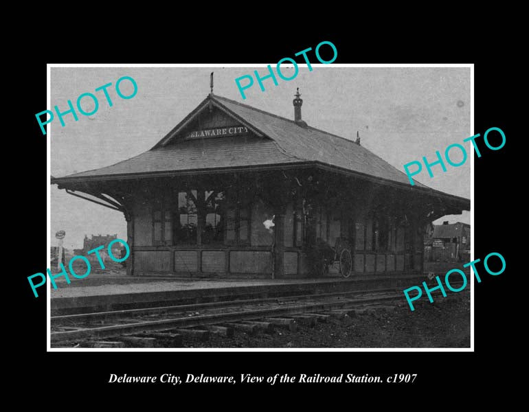 OLD LARGE HISTORIC PHOTO DELAWARE CITY DELAWARE, THE RAILWAY STATION c1907