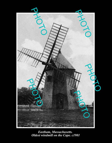 OLD LARGE HISTORIC PHOTO EASTHAM MASSACHUSETTS, THE OLD CAPE WINDMILL c1901