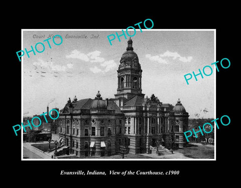 OLD LARGE HISTORIC PHOTO EVANSVILLE INDIANA, VIEW OF THE COURTHOUSE c1900