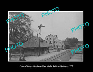 OLD LARGE HISTORIC PHOTO FEDERALSBURG MARYLAND, VIEW OF THE RAILWAY STATION 1915