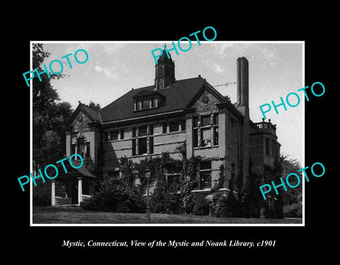 OLD LARGE HISTORIC PHOTO MYSTIC CONNECTICUT, VIEW OF THE TOWN LIBRARY c1901