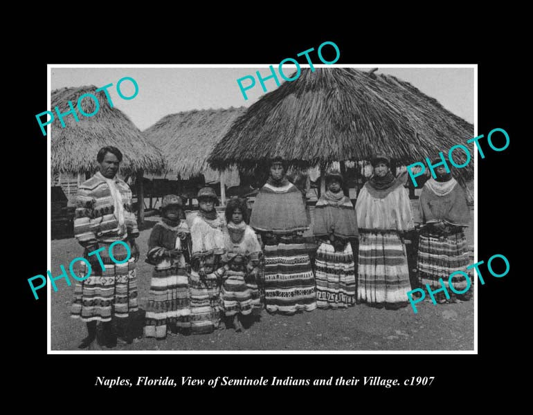 OLD LARGE HISTORIC PHOTO NAPLES FLORIDA, THE SEMINOLE INDIAN VILLAGE c1907