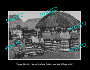 OLD LARGE HISTORIC PHOTO NAPLES FLORIDA, THE SEMINOLE INDIAN VILLAGE c1907