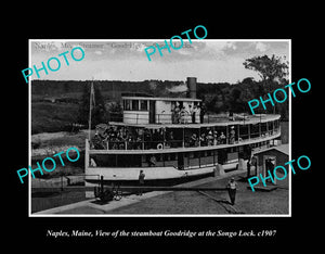 OLD LARGE HISTORIC PHOTO NAPLES MAINE, THE GOODRIDGE STEAMBOAT c1907