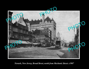 OLD LARGE HISTORIC PHOTO NEWARK NEW JERSEY, VIEW OF BROAD ST & STORES c1907