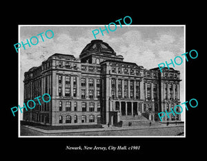 OLD LARGE HISTORIC PHOTO NEWARK NEW JERSEY, VIEW OF CITY HALL c1901