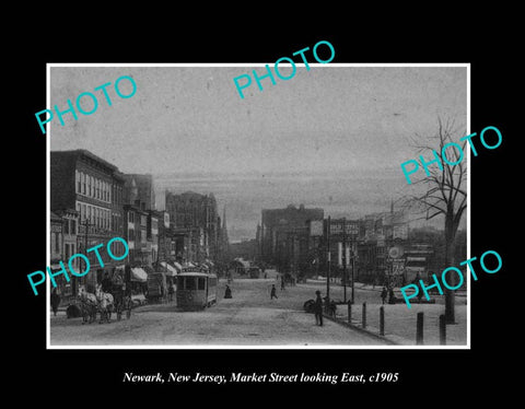 OLD LARGE HISTORIC PHOTO NEWARK NEW JERSEY, VIEW OF MARKET St LOOKING EAST