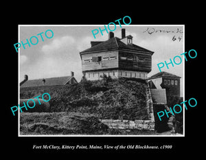 OLD LARGE HISTORIC PHOTO FORT McCLARY KITTERY POINT MAINE, THE BLOCKHOUSE c1900