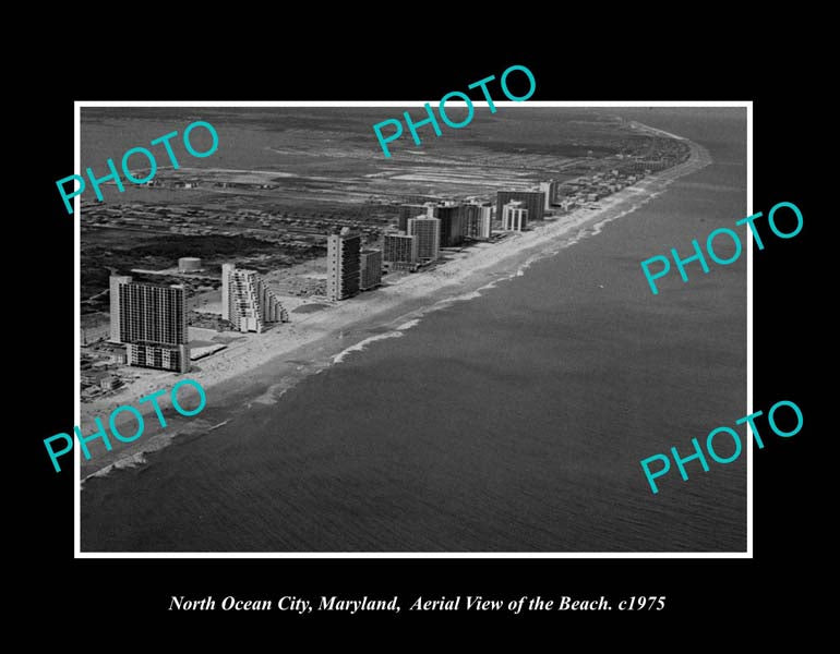 OLD LARGE HISTORIC PHOTO NORTH OCEAN CITY MARYLAND, VIEW OF THE BEACH c1975