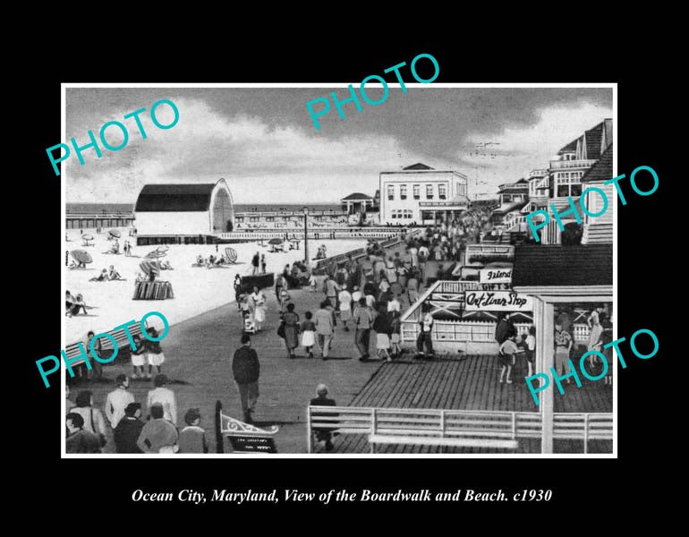 OLD LARGE HISTORIC PHOTO OCEAN CITY MARYLAND, THE BEACH & BOARDWALK c1930