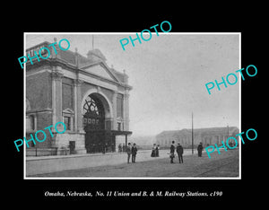 OLD LARGE HISTORIC PHOTO OMAHA NEBRASKA, THE B&M RAILWAY STATION c1900