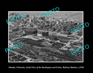 OLD LARGE HISTORIC PHOTO OMAHA NEBRASKA, AERIAL VIEW OF UNION STATION c1930