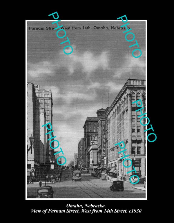 OLD LARGE HISTORIC PHOTO OMAHA NEBRASKA, VIEW OF FARNAM STREET c1930