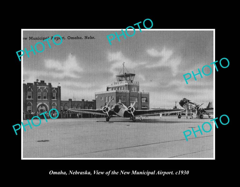 OLD LARGE HISTORIC PHOTO OMAHA NEBRASKA, VIEW OF THE AIRPORT c1930