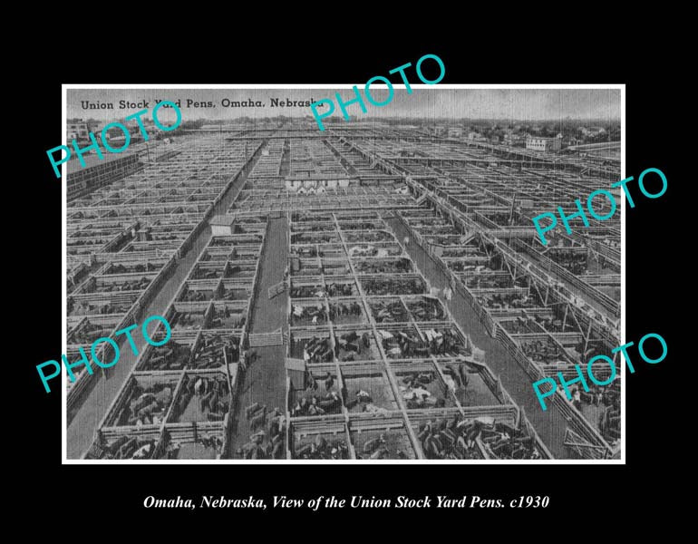 OLD LARGE HISTORIC PHOTO OMAHA NEBRASKA, VIEW OF THE STOCK YARD c1930