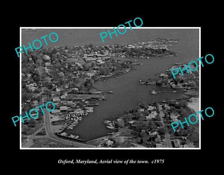 OLD LARGE HISTORIC PHOTO OXFORD MARYLAND, AERIAL VIEW OF TOWN c1975