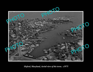 OLD LARGE HISTORIC PHOTO OXFORD MARYLAND, AERIAL VIEW OF TOWN c1975