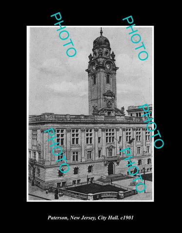 OLD LARGE HISTORIC PHOTO PATERSON NEW JERSEY, VIEW OF CITY HALL c1901