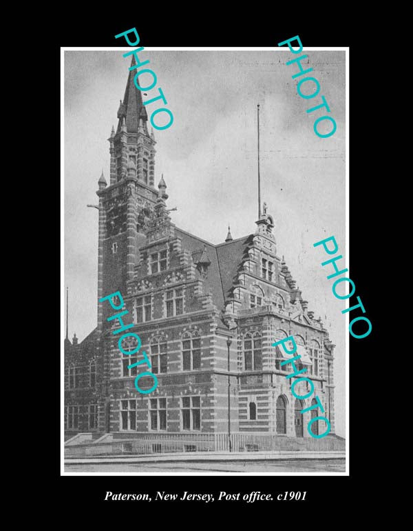 OLD LARGE HISTORIC PHOTO PATERSON NEW JERSEY, VIEW OF POST OFFICE c1901