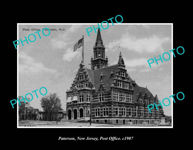 OLD LARGE HISTORIC PHOTO PATERSON NEW JERSEY, VIEW OF POST OFFICE c1907