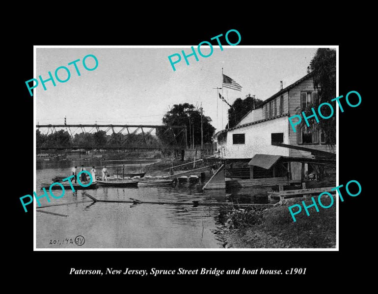 OLD LARGE HISTORIC PHOTO PATERSON NEW JERSEY, VIEW OF BOAT HOUSE c1901