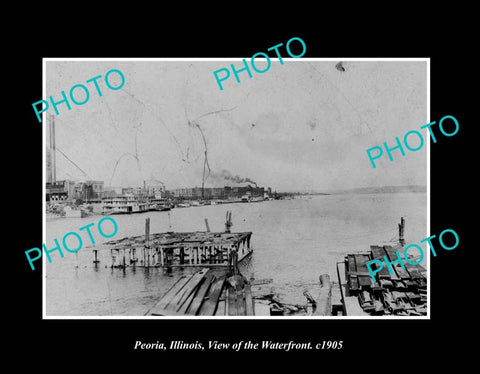 OLD LARGE HISTORIC PHOTO PEORIA ILLINOIS, VIEW OF THE WATERFRONT c1905