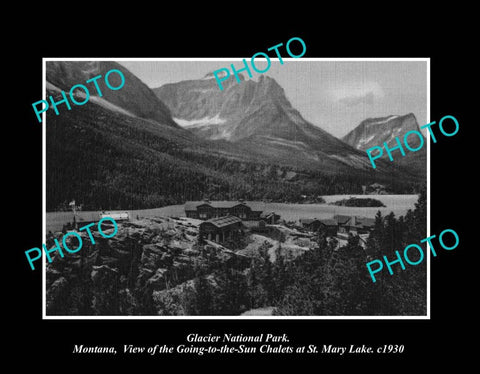 OLD LARGE HISTORIC PHOTO ST MARY LAKE MONTANA, VIEW OF THE DISTRICT c1930