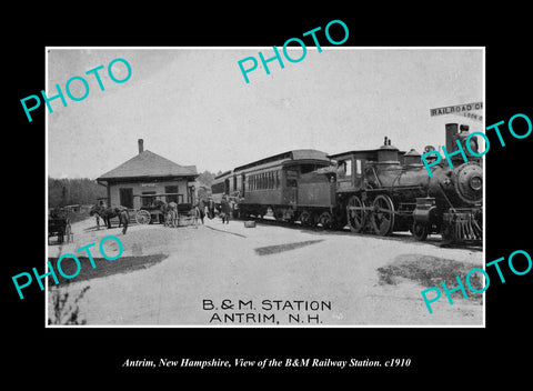 OLD LARGE HISTORIC PHOTO ANTRIM NEW HAMPSHIRE, THE B&M RAILWAY STATION c1910