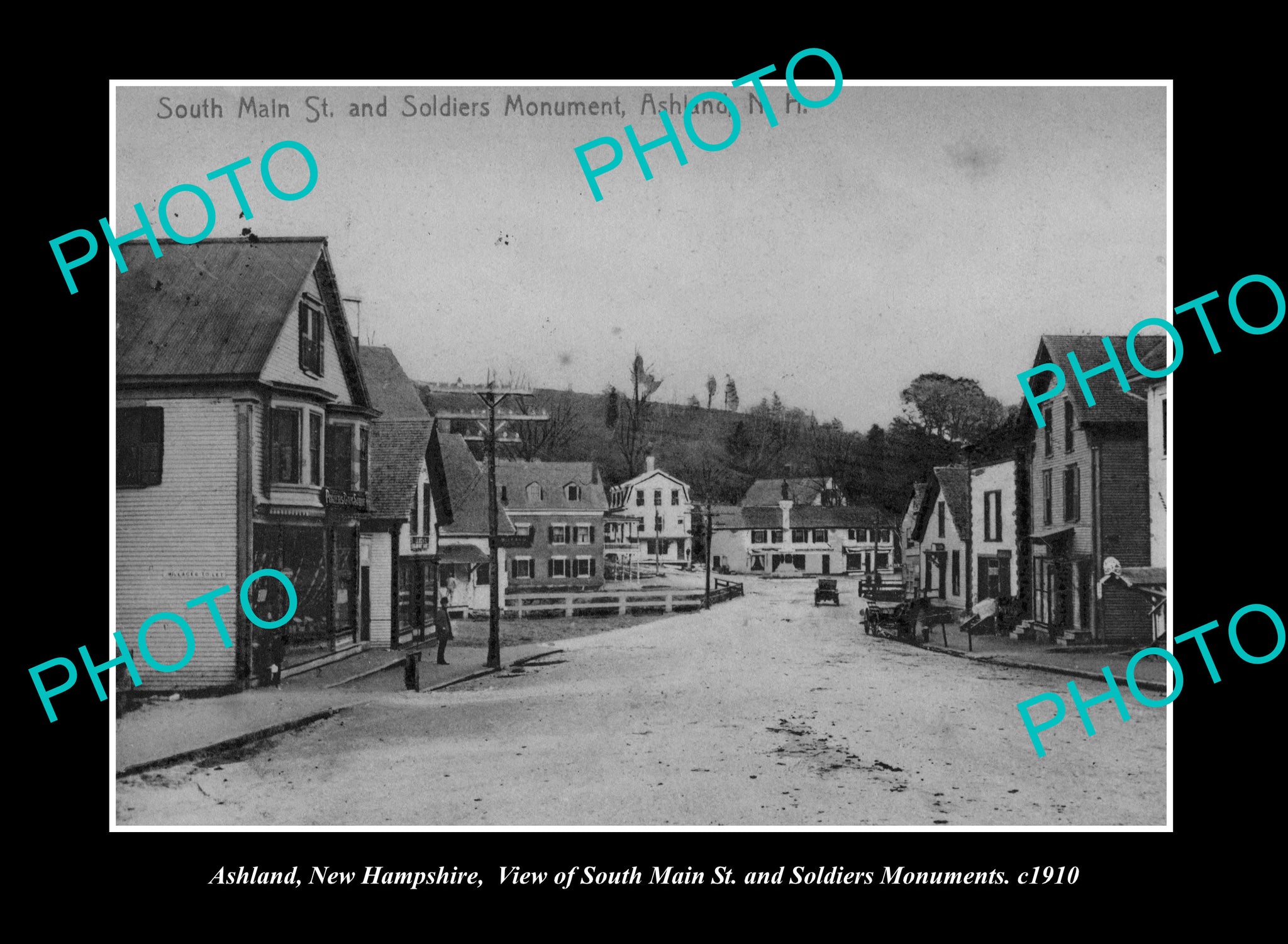 OLD LARGE HISTORIC PHOTO ASHLAND NEW HAMPSHIRE, VIEW OF THE MAIN STREET c1910